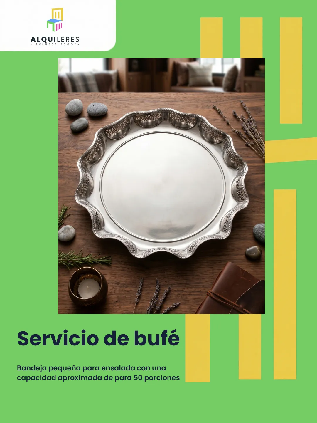 Bandeja metálica para ensalada con borde decorado, para unas 50 porciones