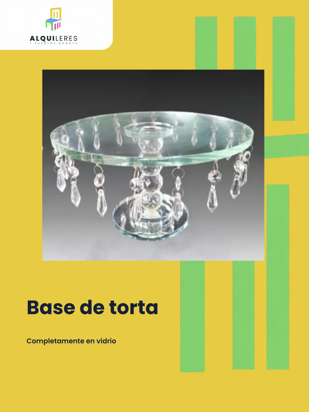 Base para torta en vidrio con colgantes tipo cristal
