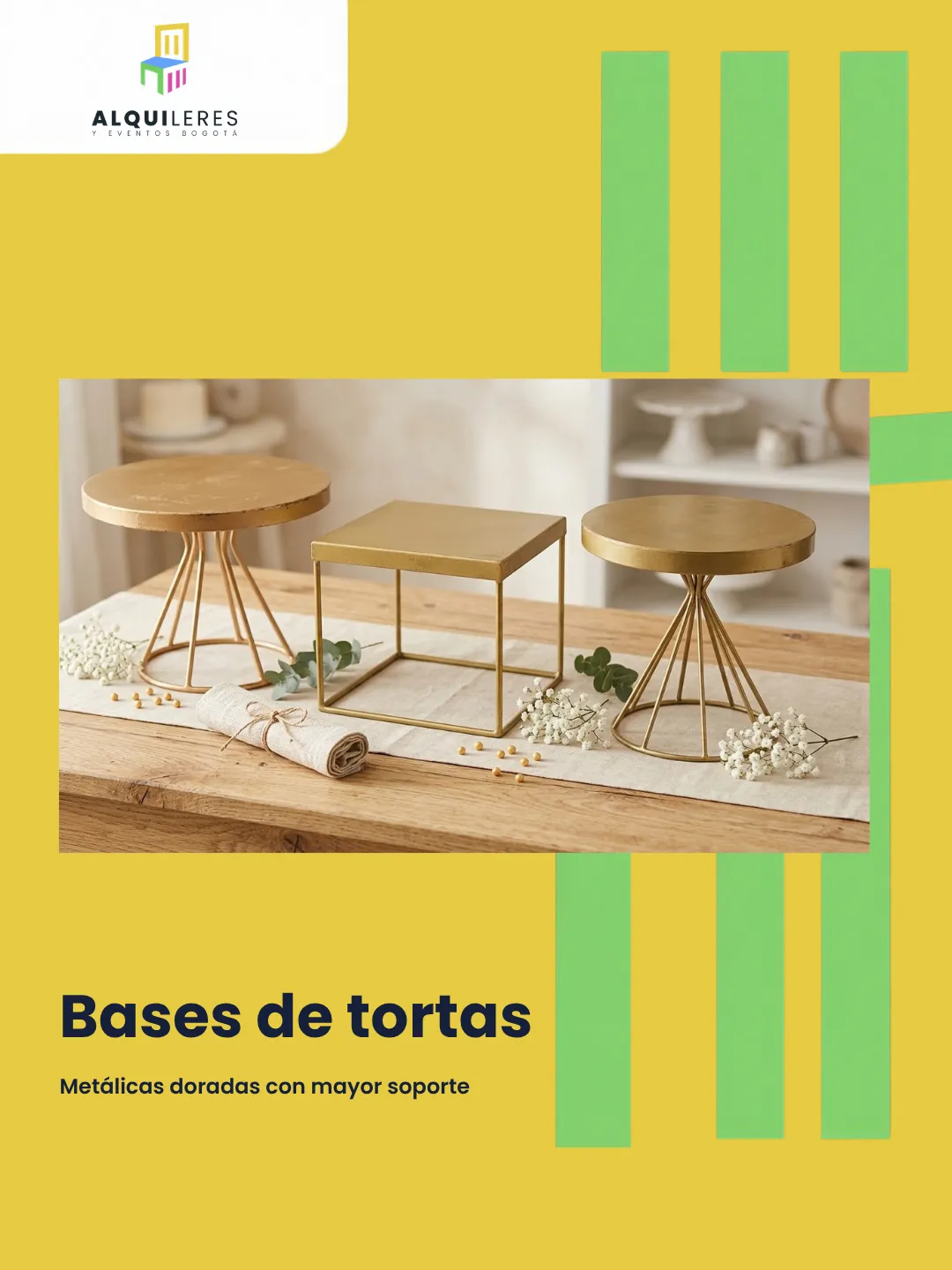 Bases para torta metálicas doradas redondas y cuadradas de mayor soporte