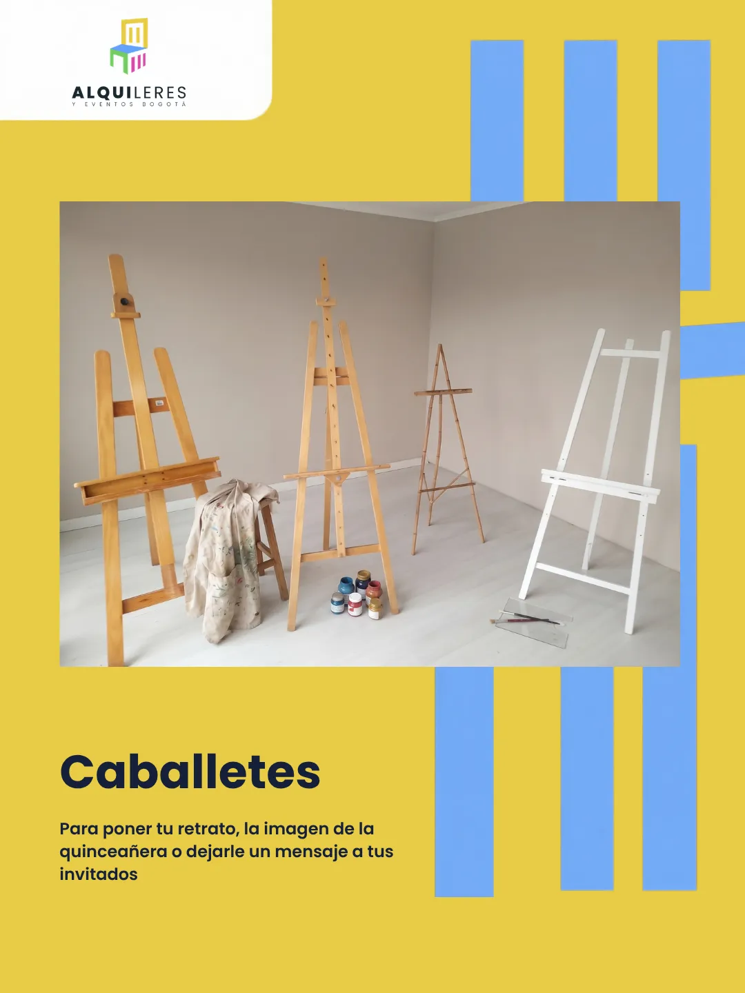 Caballetes en madera natural y blanca para retratos y letreros de bienvenida