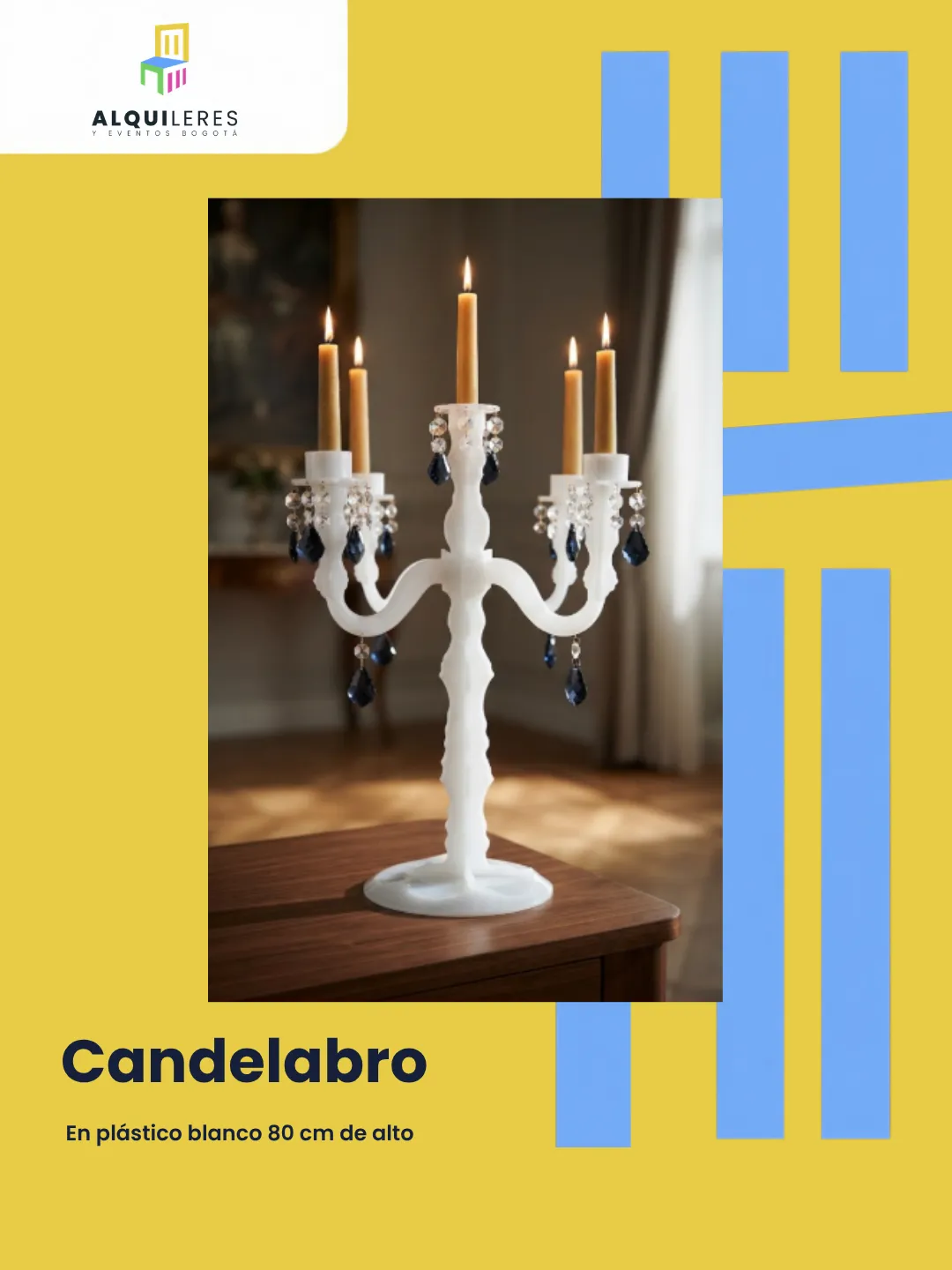 Candelabro blanco clásico de 80 cm con velas