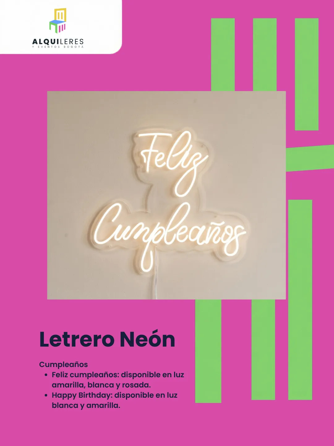 Letrero neón "Feliz cumpleaños" en luz blanca