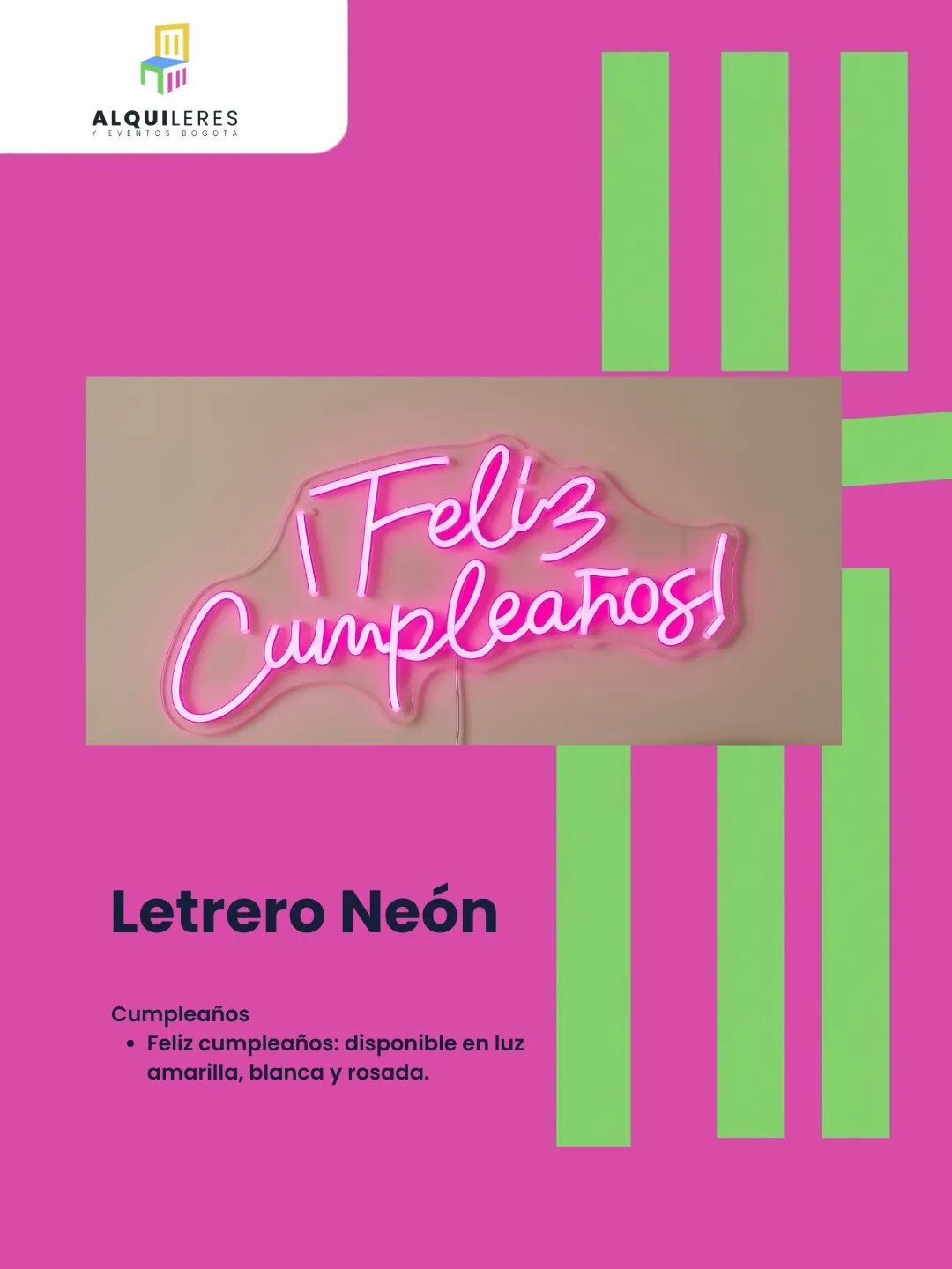 Letrero neón "¡Feliz cumpleaños!" en luz rosada