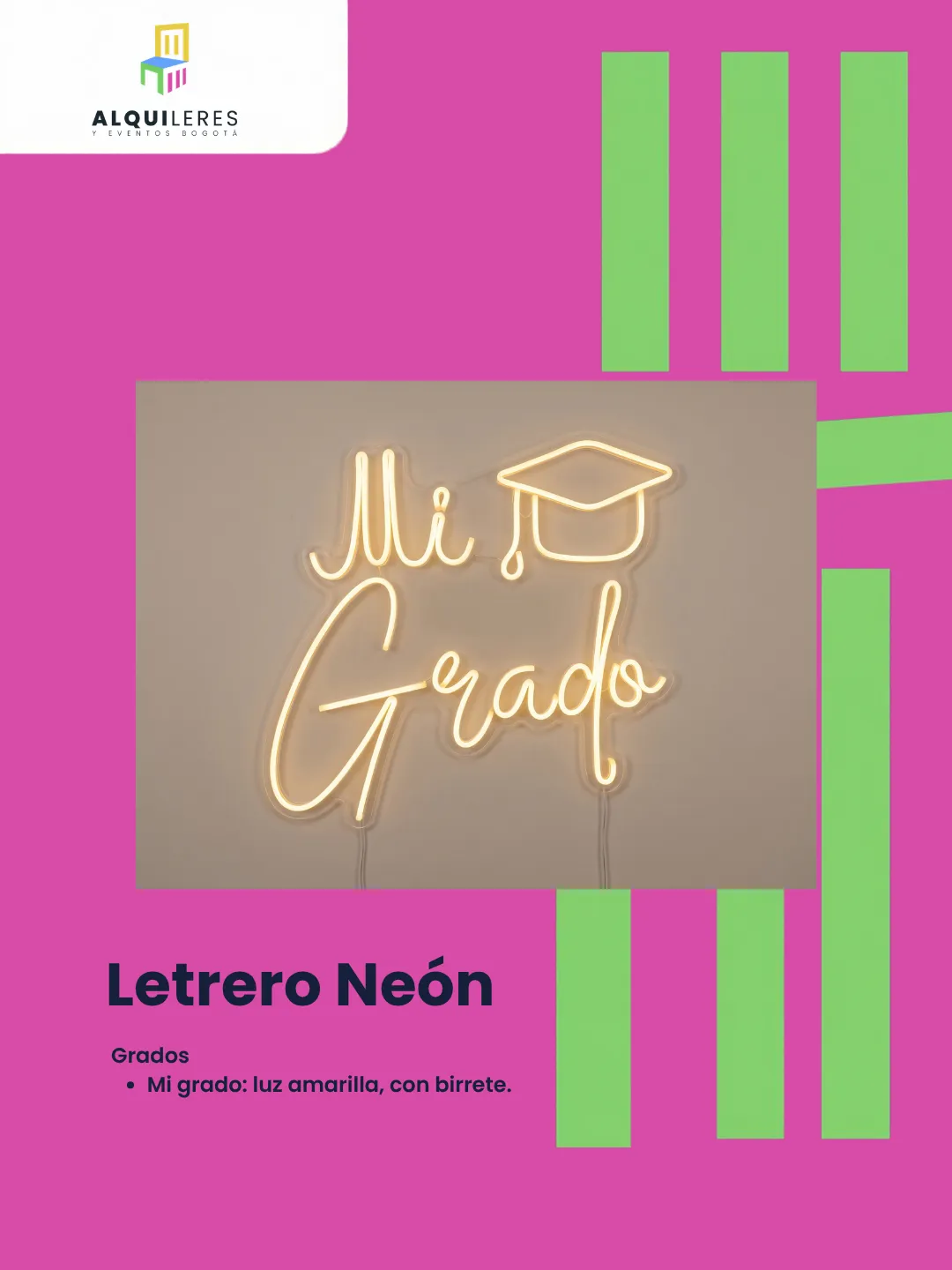 Letrero neón "Mi grado" con birrete para fiesta de grado