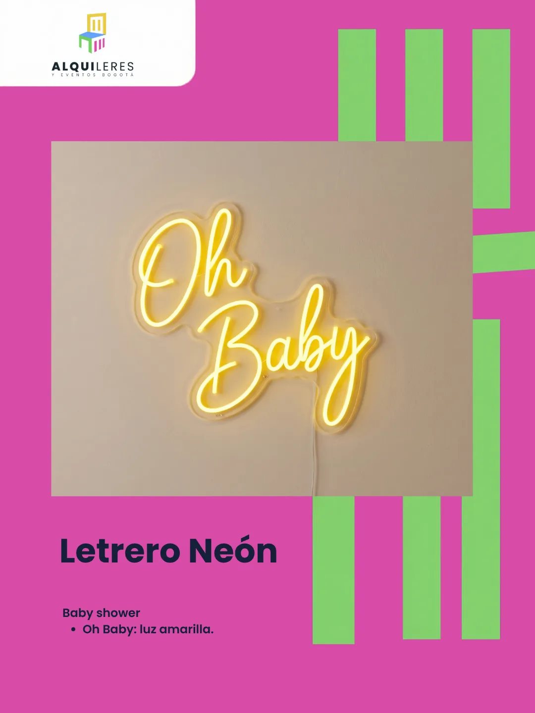 Letrero neón "Oh Baby" en luz amarilla para baby shower