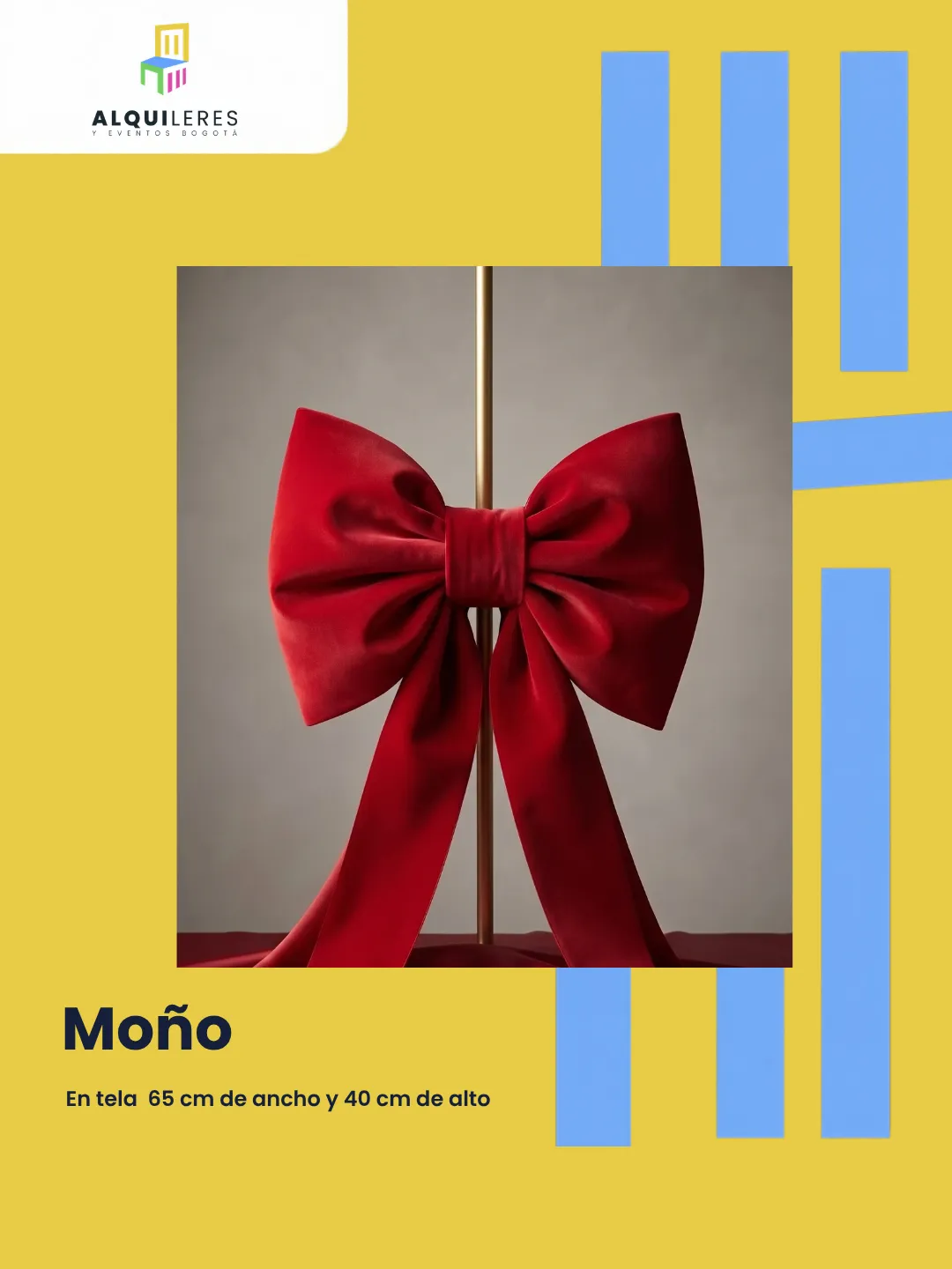 Moño decorativo rojo en tela de 65 × 40 cm