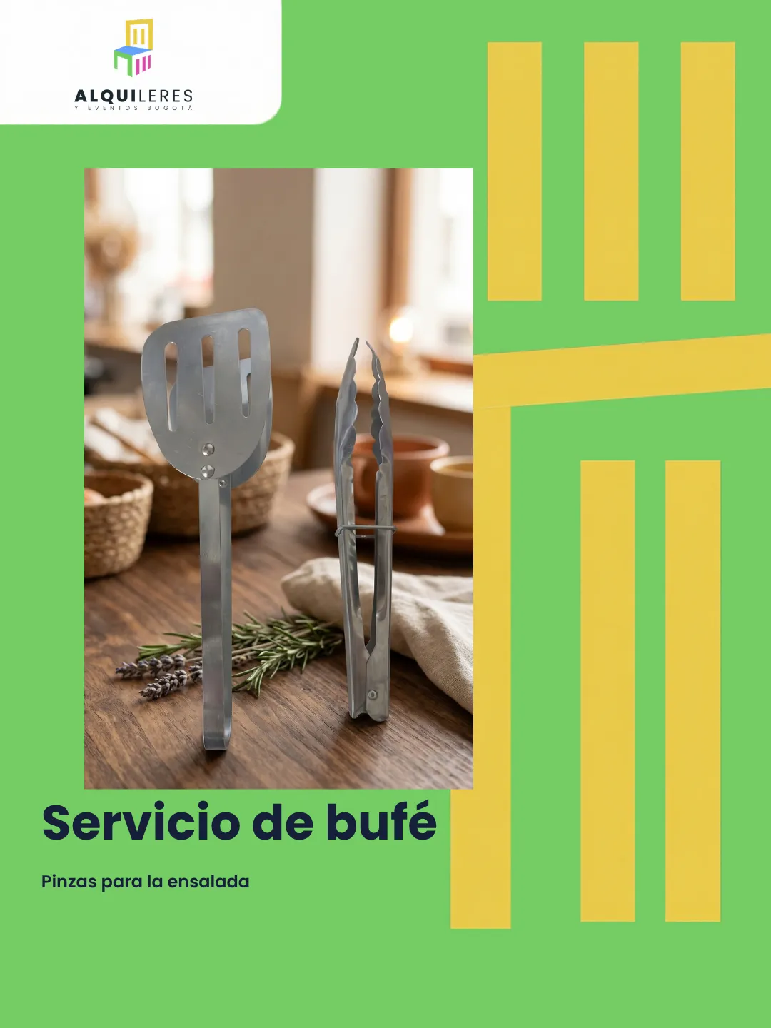 Pinza y espátula en acero para servir en bufé