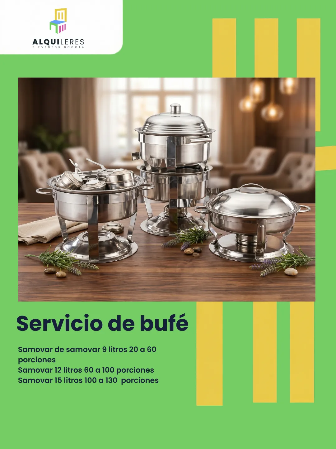 Samovares de 9, 12 y 15 litros en acero inoxidable para servicio de bufé