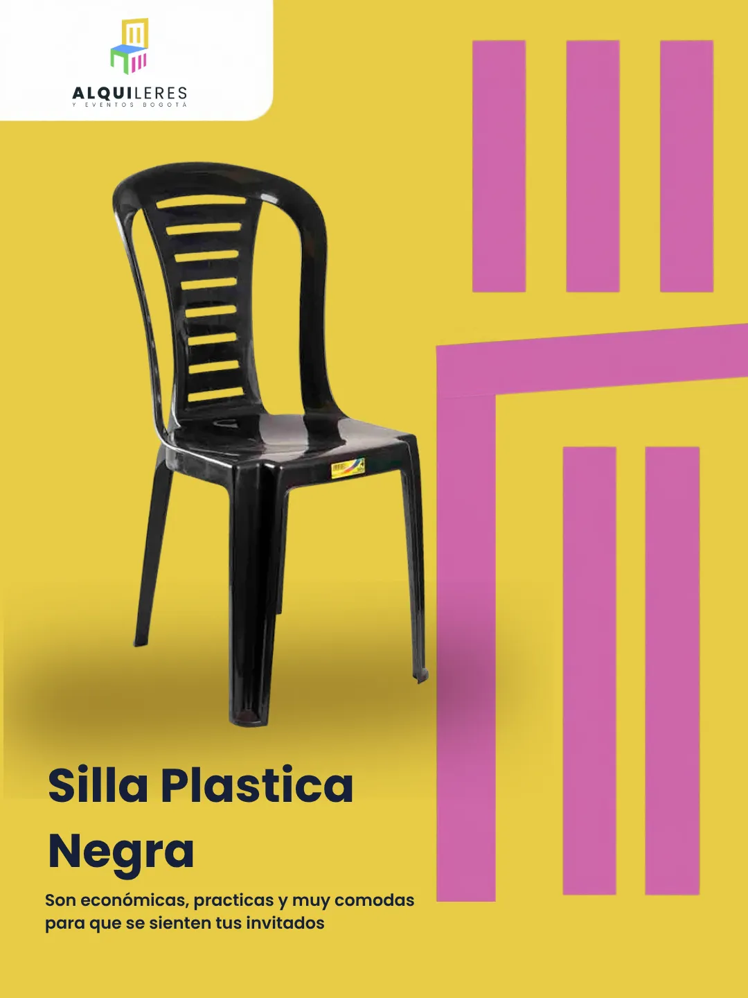 Silla plástica negra para eventos y reuniones